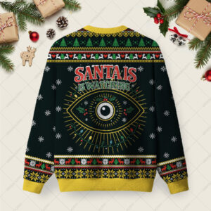 Alternative view of Santa Is Watching You Ugly Christmas Fuzzy Fleece Sweatshirt