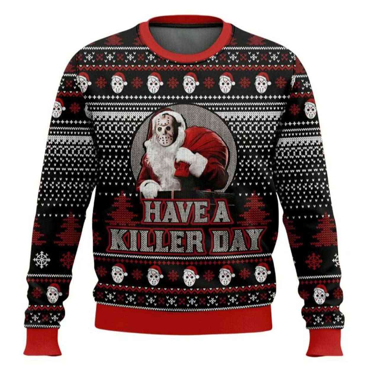 Santa Jason Voorhees Have A Killer Day Ugly Christmas Sweater