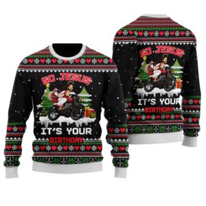 Alternative view of Santa Jesus Ride Motobike Ugly Christmas Sweater - Grishko.com