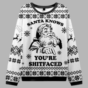 Alternative view of Santa Knows You're Shitfaced Ugly Christmas Sweater - gullprint.com