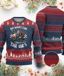 Santa Motorcycle Oh What Fun The Ho's Ugly Christmas Sweater 