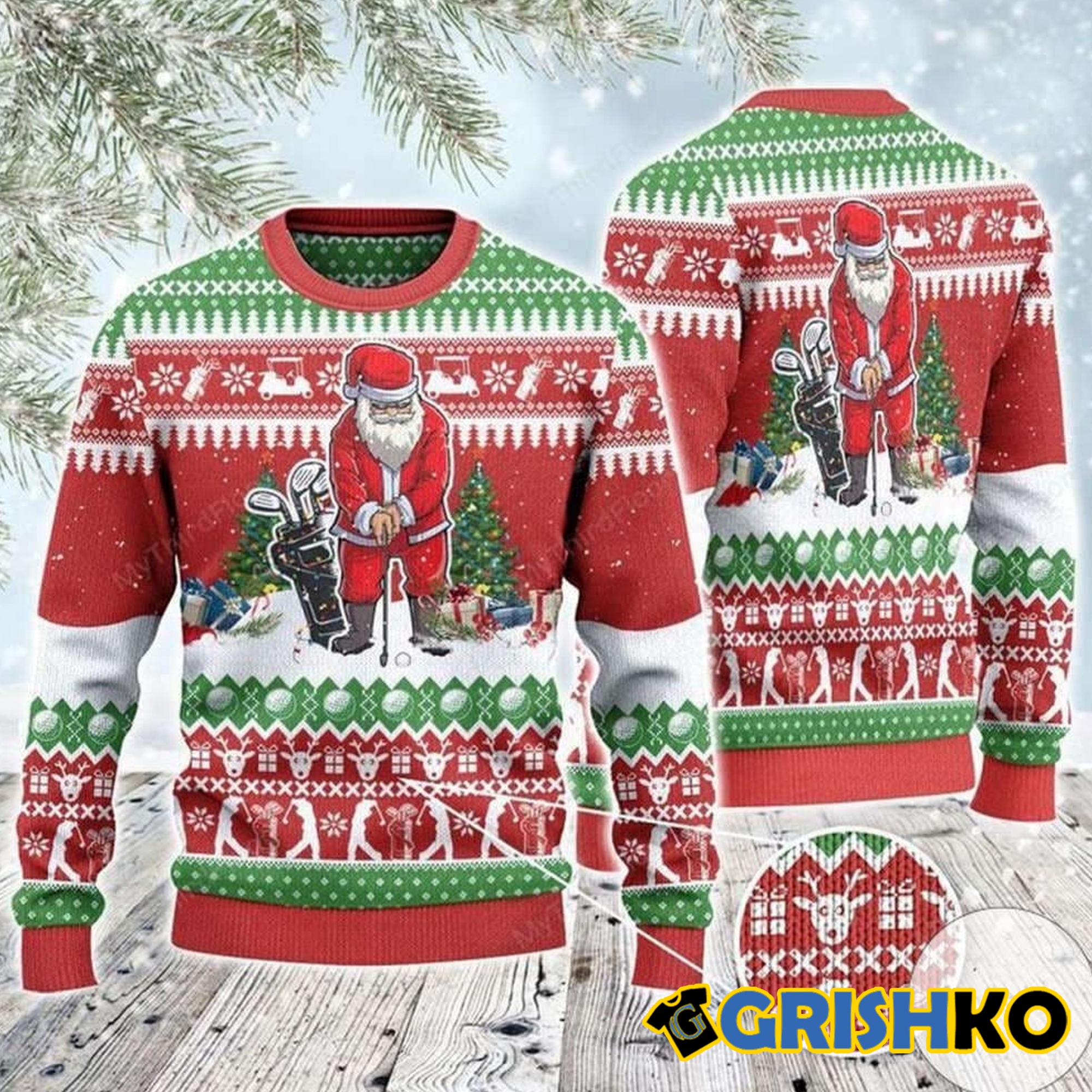 Santa Playing Golf For Unisex Ugly Christmas Sweater - Grishko.com