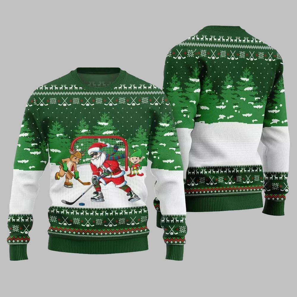 Santa Plays Hockey Ugly Sweater Christmas 2025 - Image 3