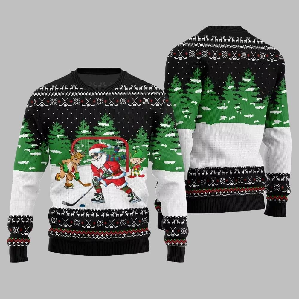 Santa Plays Hockey Ugly Sweater Christmas 2025 - Grishko.com