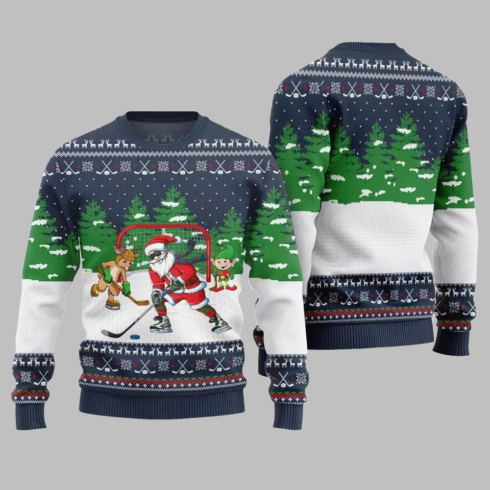 Santa Plays Hockey Ugly Sweater Christmas 2025 - Image 5