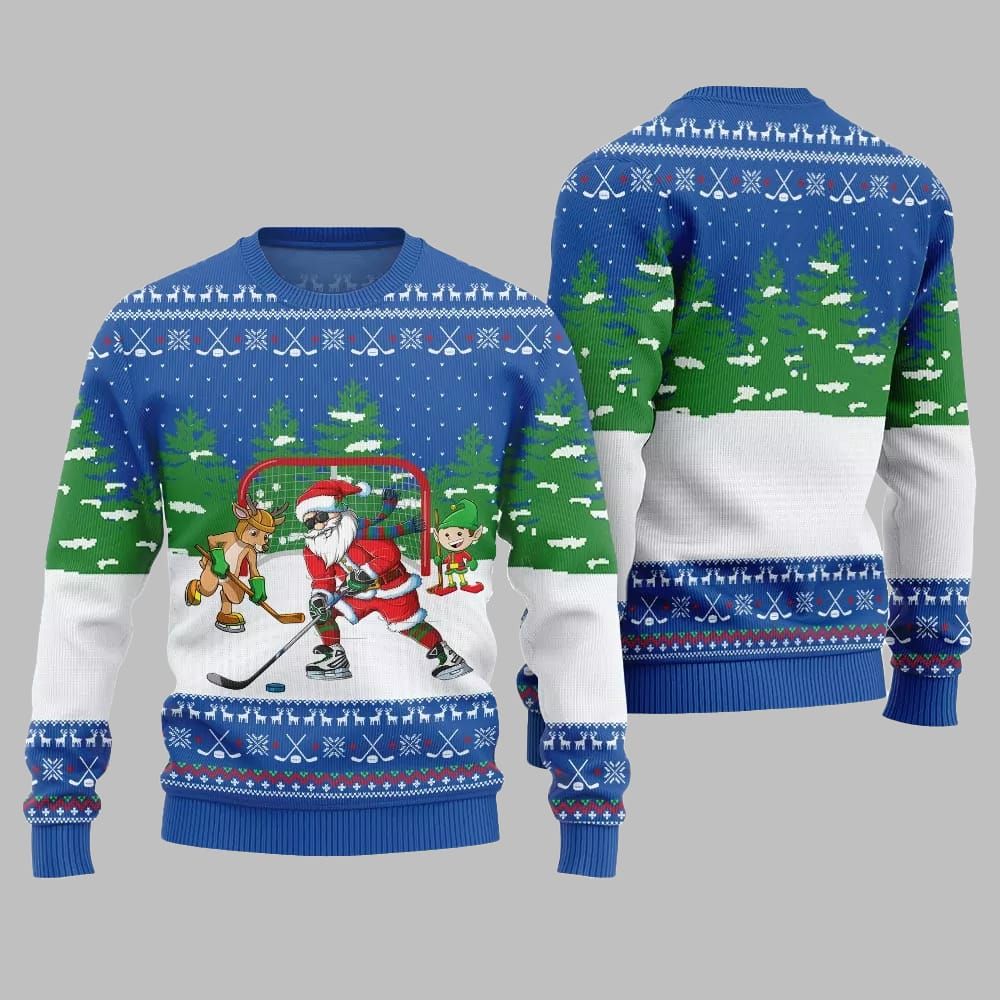 Santa Plays Hockey Ugly Sweater Christmas 2025 - Image 4