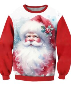 Santa Print Crew Neck Ugly Christmas Sweatshirt 