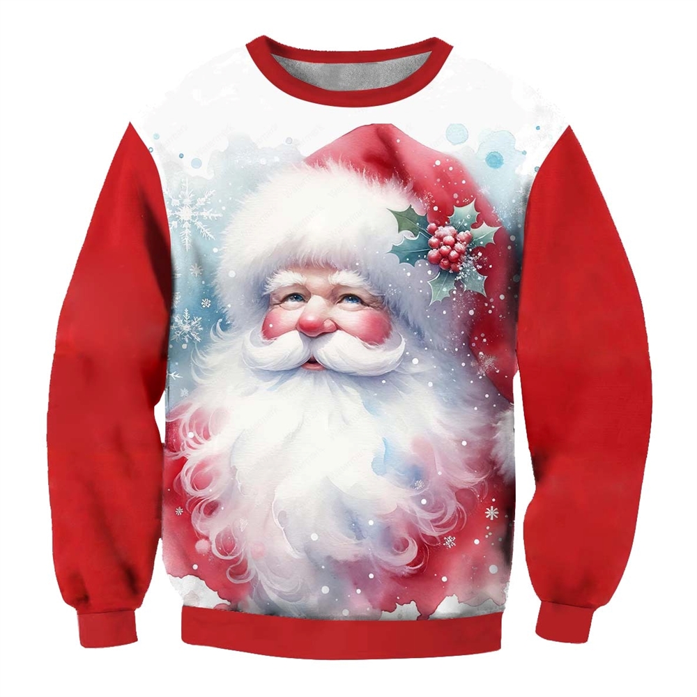 Santa Print Crew Neck Ugly Christmas Sweatshirt - Grishko.com