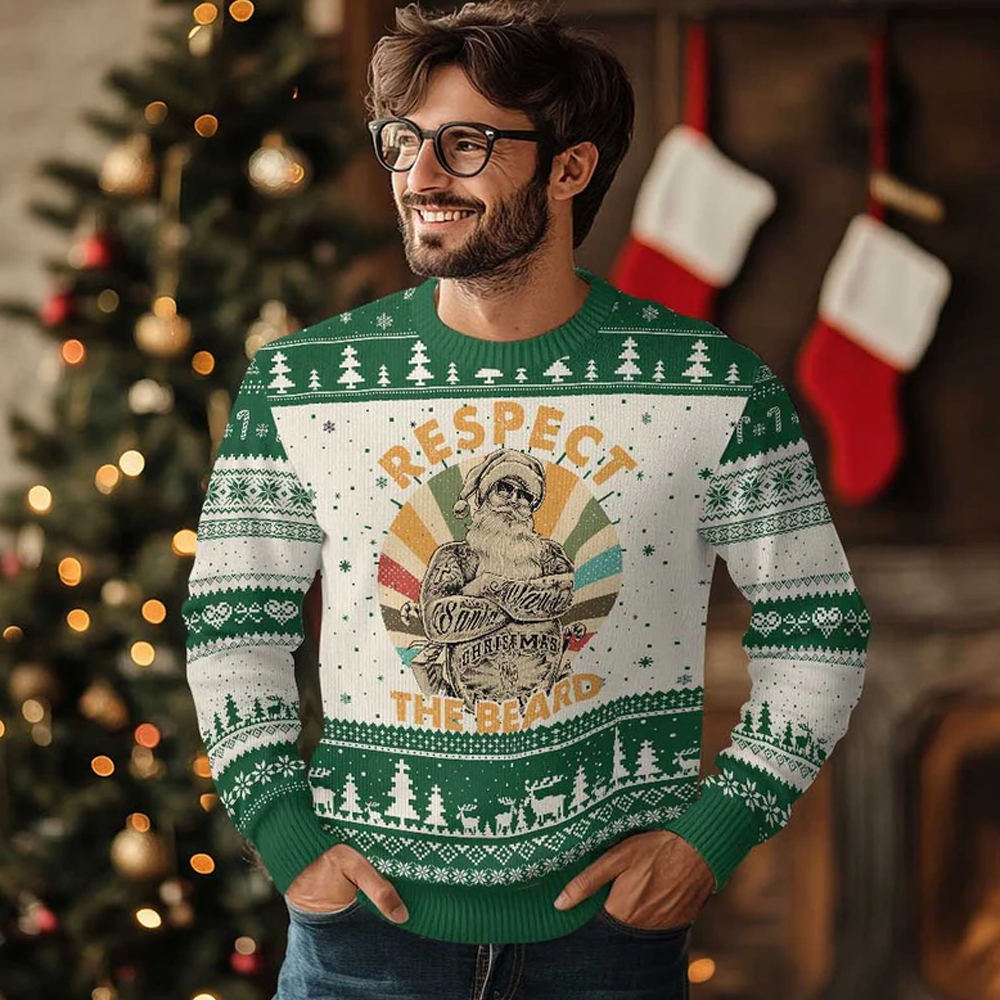 Santa Respect The Beard Ugly Christmas Sweater - Grishko.com