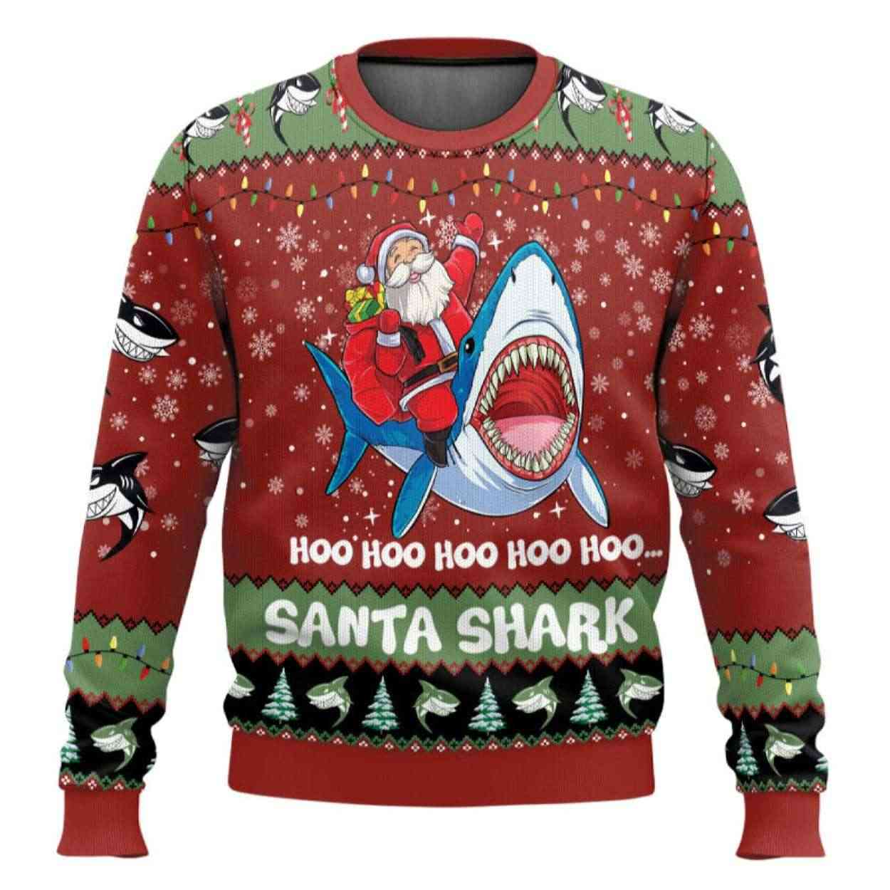 Santa Shark Hoo Hoo Hoo Ugly Christmas Sweater