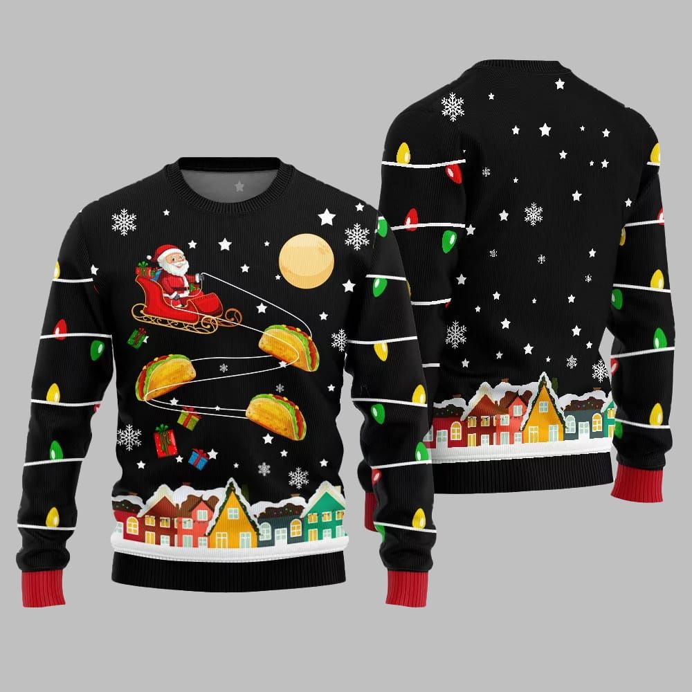 Santa Taco Sleigh Ugly Sweater Christmas 2025 - Grishko.com