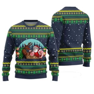Santa Vs Reindeer Arm Wrestling Ugly Christmas Sweater - Grishko.com