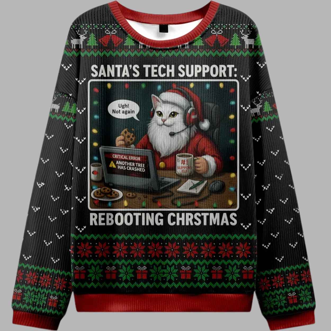 Santa's Tech Support Cats Rebooting Christmas Christmas Ugly Sweater - gullprint.com