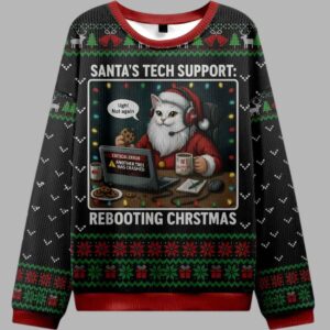 Alternative view of Santa's Tech Support Cats Rebooting Christmas Christmas Ugly Sweater - gullprint.com