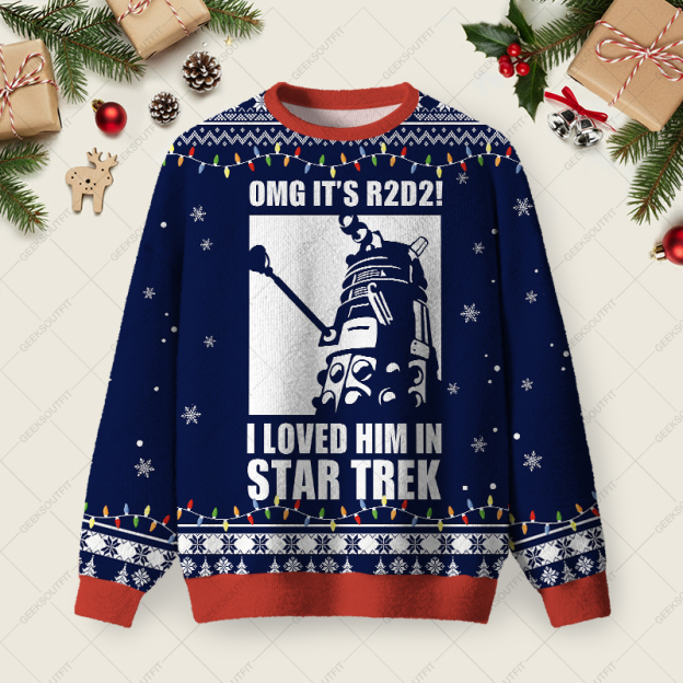 Sci-Fi Mix-Up Moment Ugly Christmas Fuzzy Fleece Sweatshirt