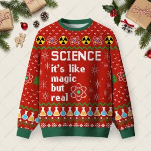 Science It's Like Magic But Real Ugly Christmas Fuzzy Fleece Sweatshirt
