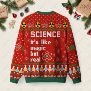Alternative view of Science It's Like Magic But Real Ugly Christmas Fuzzy Fleece Sweatshirt