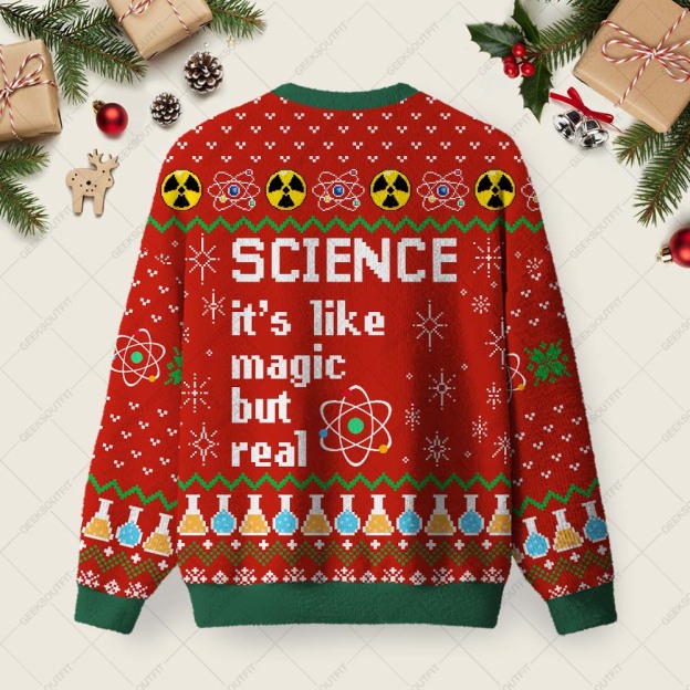 Alternative view of Science It's Like Magic But Real Ugly Christmas Fuzzy Fleece Sweatshirt