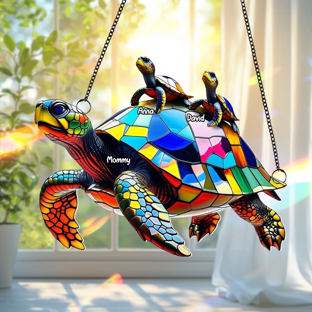 Sea Turtle Family Personalized Gifts For Grandma Suncatcher Ornament 05tgtn020825 - Image 3