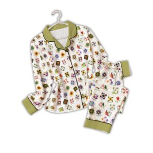 Alternative view of Sewing Lover Pajama Set Flower Quilt Block Pattern