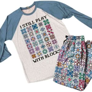 Alternative view of Sewing Lover Raglan Lounge Pajamas I Still Play With Blocks Cool Tone