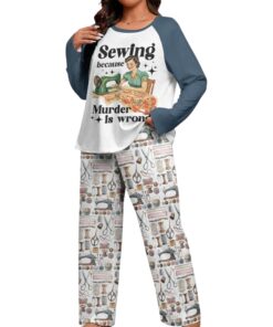 Alternative view of Sewing Lover Raglan Lounge Pajamas Retro Style Sewing Because Mur-der Is Wrong