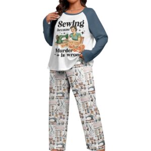 Alternative view of Sewing Lover Raglan Lounge Pajamas Retro Style Sewing Because Mur-der Is Wrong