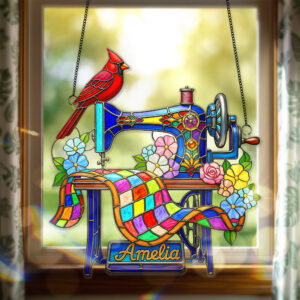 Alternative view of Sewing Machine - Personalized Gifts For Heaven Memorial - Cardinal Christmas Suncatcher Ornament