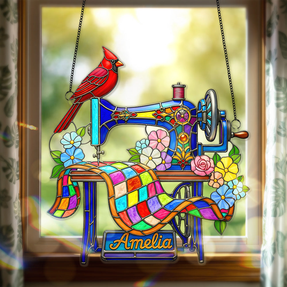 Alternative view of Sewing Machine - Personalized Gifts For Heaven Memorial - Cardinal Christmas Suncatcher Ornament