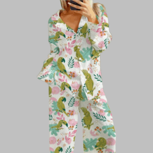 Green Bird Pattern Pajama Set