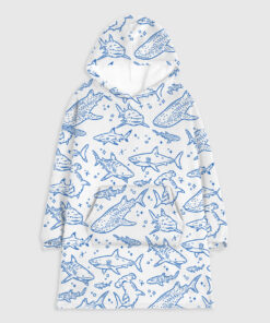 Shark Respect The Locals Hand Drawn Shark Summer Beach Travel Flannel Blanket Hoodie