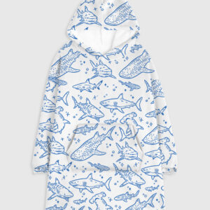 Shark Respect The Locals Hand Drawn Shark Summer Beach Travel Flannel Blanket Hoodie