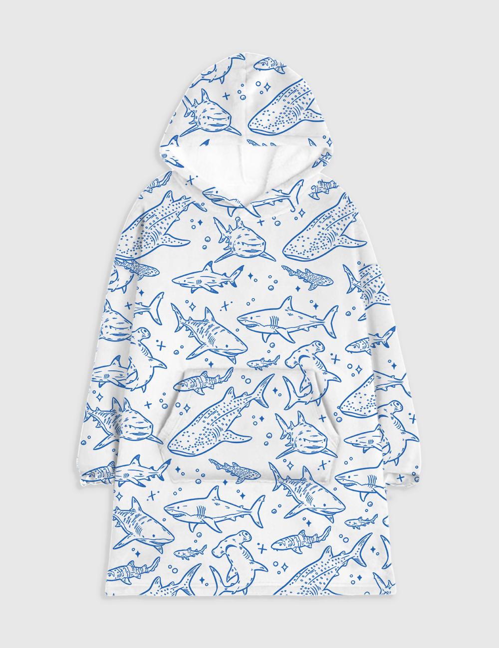Shark Respect The Locals Hand Drawn Shark Summer Beach Travel Flannel Blanket Hoodie