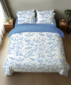 Shark Respect The Locals Hand Drawn Shark Summer Beach Travel Four-Piece Bedding Set