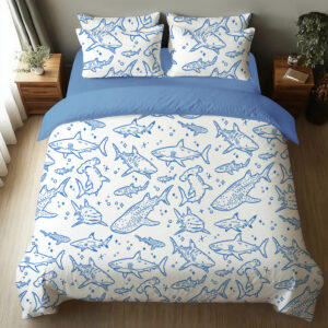 Shark Respect The Locals Hand Drawn Shark Summer Beach Travel Four-Piece Bedding Set