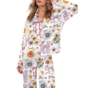 She Is Mom Coquette Motherâ€™s Day Gift Satin Pajama Set For Women