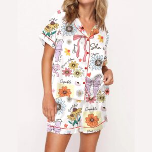 She Is Mom Coquette Mother's Day Gift Satin Pajama Set