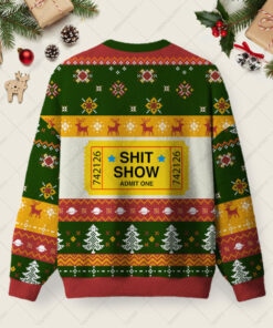 Alternative view of Shit Show Ticket Vinyl Ugly Christmas Fuzzy Fleece Sweatshirt