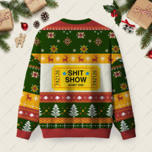 Alternative view of Shit Show Ticket Vinyl Ugly Christmas Fuzzy Fleece Sweatshirt