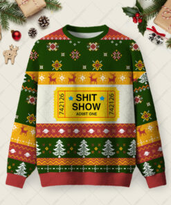 Shit Show Ticket Vinyl Ugly Christmas Fuzzy Fleece Sweatshirt
