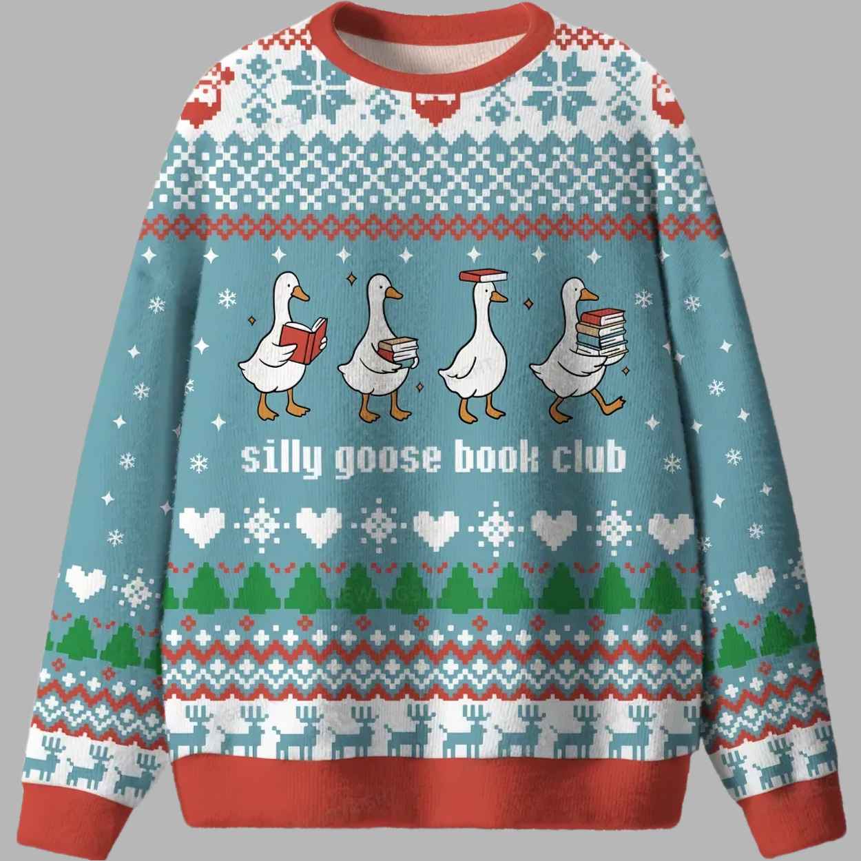 Silly Goose Book Club Ugly Christmas Sweater - gullprint.com