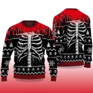 Alternative view of Skeleton Skull Spooky Ugly Sweater Halloween 2025