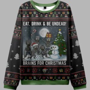 Alternative view of Skull Eat Drink Be Undead Brains For Christmas Ugly Sweater - gullprint.com