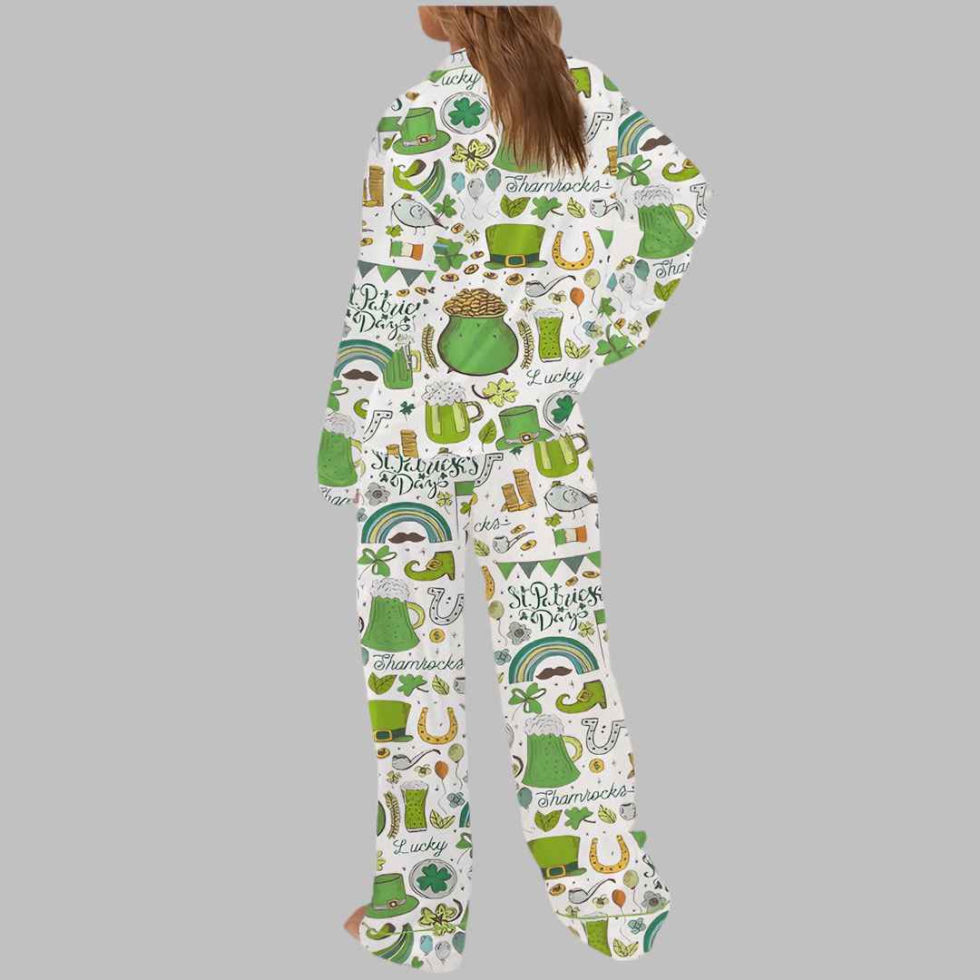 Slainte Irish Cheer St Patricks Day Satin Pajama Set - Image 3