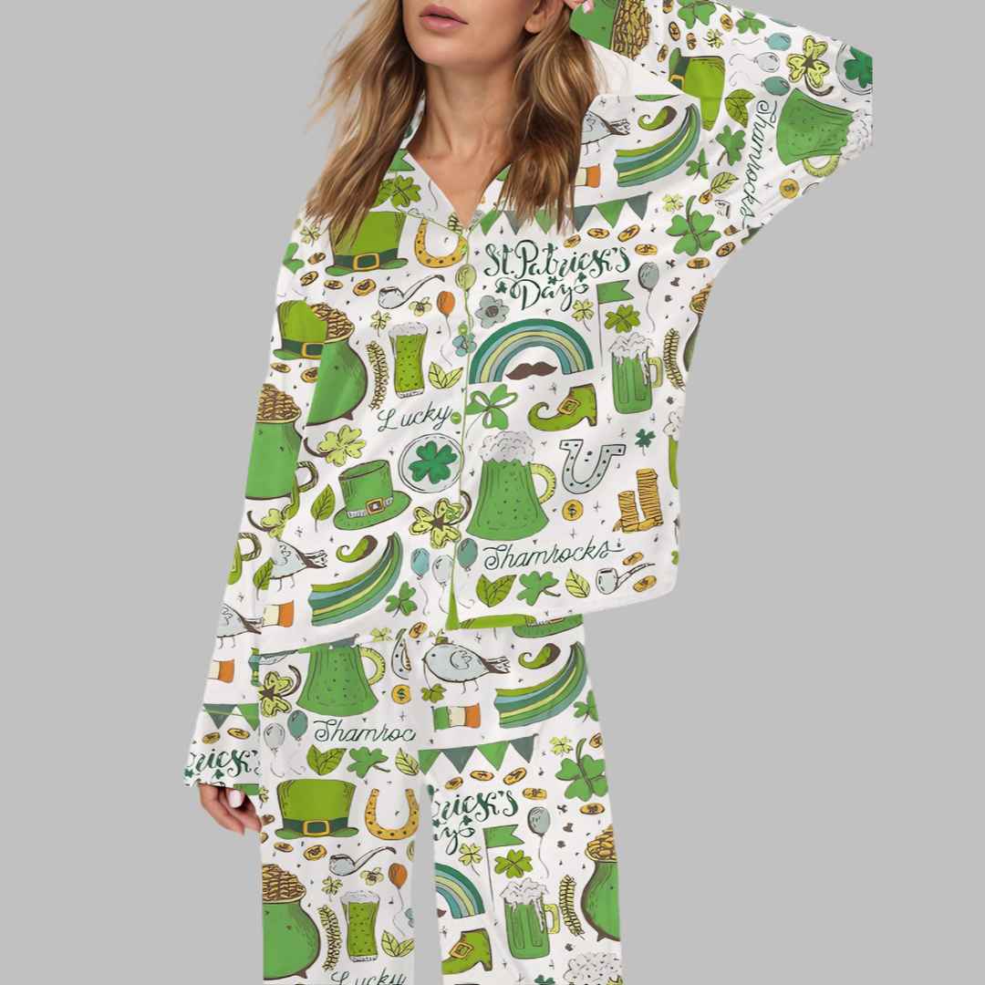 Slainte Irish Cheer St Patricks Day Satin Pajama Set