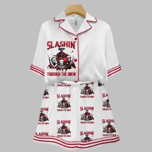 Alternative view of Slashin Through The Snow Killer Movie Christmas Art Print Pajama Set