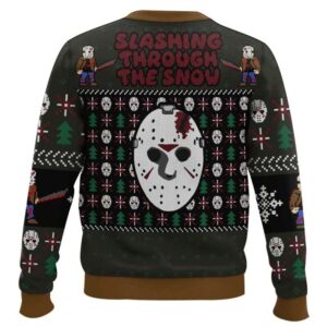 Alternative view of Slashing Through The Snow Jason Voorhees Ugly Christmas Sweater