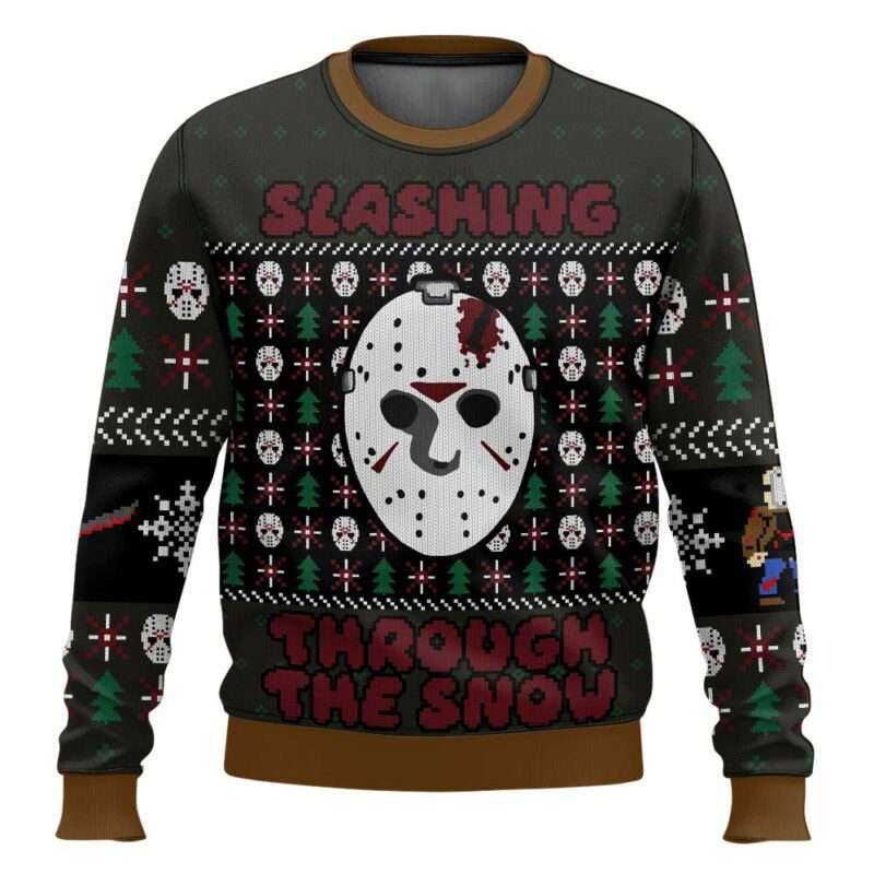 Slashing Through The Snow Jason Voorhees Ugly Christmas Sweater