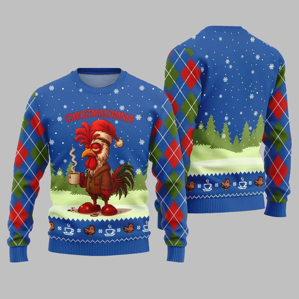 Sleepy Rooster Christmasomnia Ugly Christmas Sweater - Grishko.com