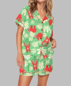 Sloth Floral Pajama Set For Women